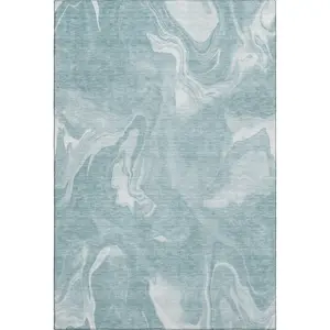 HomeRoots 665854 9x12 ft. Teal & Ivory Abstract Transitional Dual-Color Machine-Washable Rectangle Area Rug with UV Protection, Dual-Color Area Rugs, Machine-Washable Area Rugs