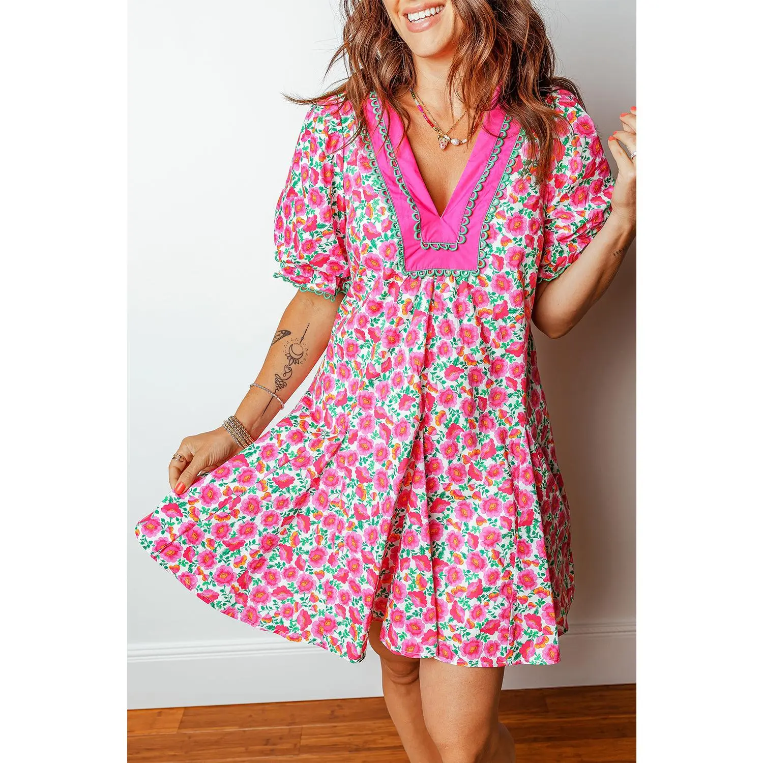 light pink floral chiffon frill micro mini dress ptl - TikTok Shop