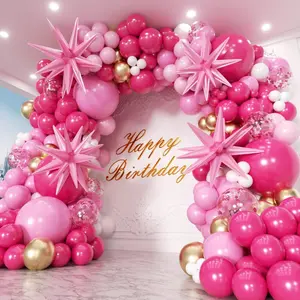 Hot Pink Balloons Garland Arch Kit 180pcs with Star - 22 18 12 10 5in Different Size Shades of Pink White and Gold Balloons for Valentine's Day Birthday Baby Shower Wedding Party Decorationsvalentine's day decor