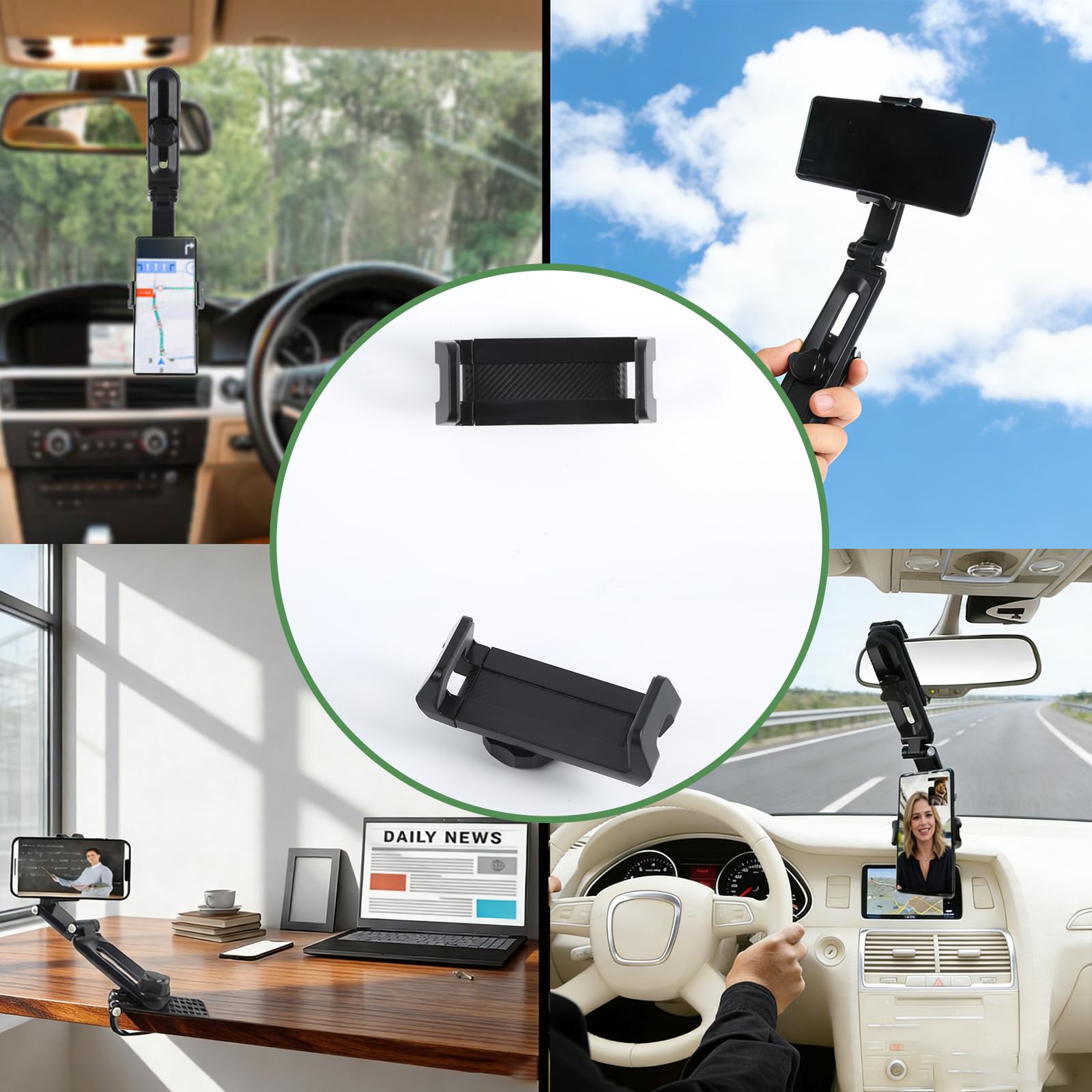 Sun Visor Phone Holder,360° Rotatable Rearview Phone Holder, Cell Phone Holder for Car Sun Visor Perfectly for iPhone, Samsung & Other Cellphone, Car Accessories