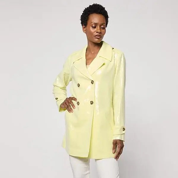 G by Giuliana Black Label Sequin Double-Breasted Trench Coat