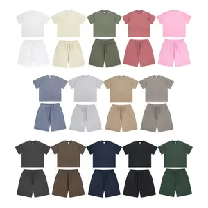 Summer new arrivals: washed, distressed, dyed, faded short-sleeve shorts set for men and women from trendy brands