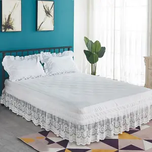 White Lace Bed Skirt for Queen Bed - 15in. Drop, Easy Fit Ruffle Bedskirt Wrap Around Bed Skirt, Anti Wrinkle & Fade Resistant