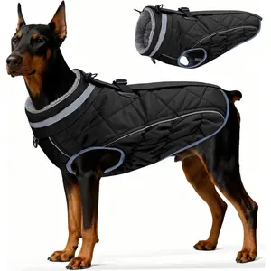 Dog Coat, Warm Dog Winter Coat for Large Dogs, Waterproof Jacket with Harness Built in, Reflective Turtleneck Cold Weather Coats with Zipper,Pet Fleece Vest Snow Jacket, Black XXL