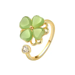 Lucky Clover Spinner Worry Ring Adjustable Fidget Ring Anxiety Relief Gift
