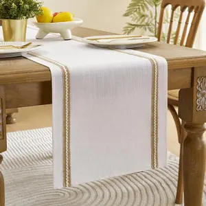 Jute Farmhouse Table Runner, Macrame Rustic Dining Table Runners 60 Inches Long for Everyday Use, 14x60 Inches, Jute