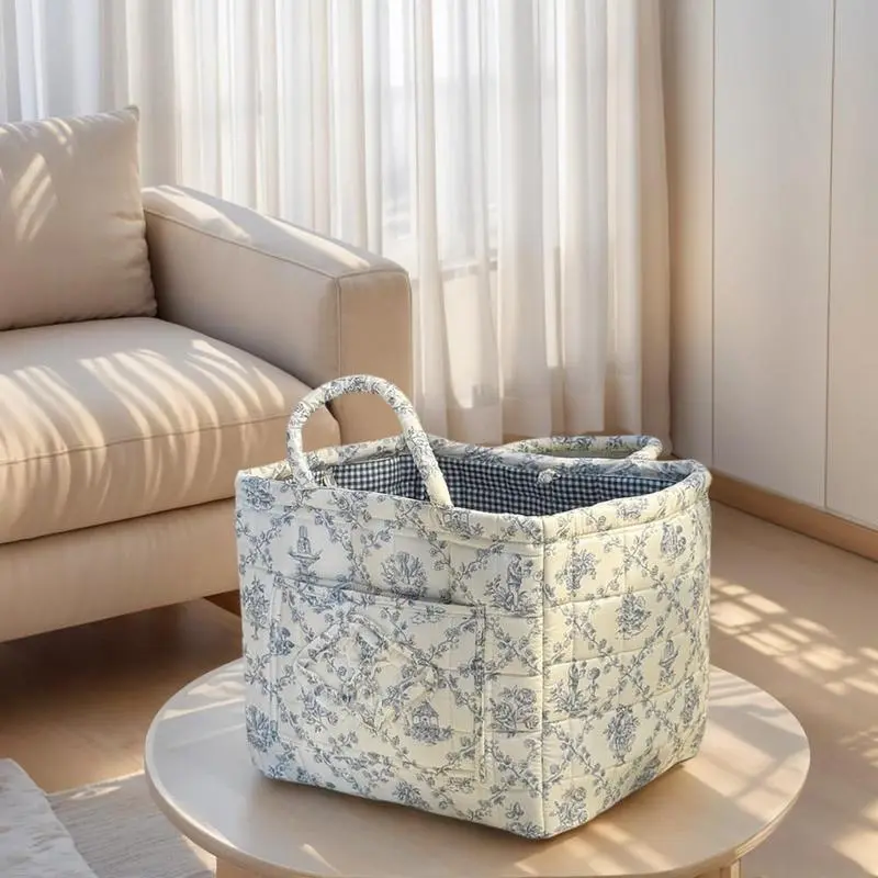 Women's Floral Look Adds Charm Multi-Purpose Storage Bag, Large Capacity Organizer Storage Supplies, Portable with Dual Handles for Easy Carrying, Flowery Design for Use From Kitchen to Bedroom