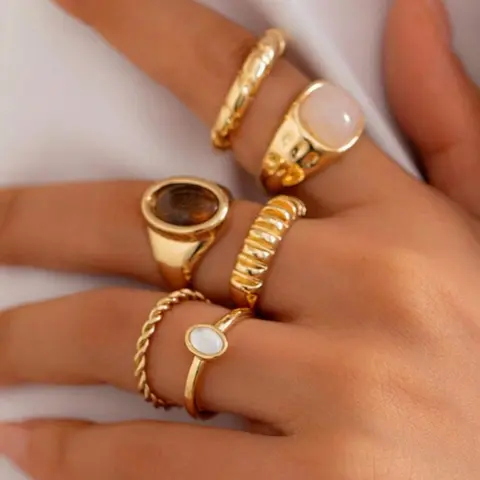 Vintage Ring Set, Boho Irregular Zircon Ring, Geometric Design Ring, Fashion Accessories for Women & Girls, Trendy All-match & Exquisite Jewelry for Birthday Gift, Vintage Rings Jewelry, Fashionable Jewelry, Boho Style Jewelry