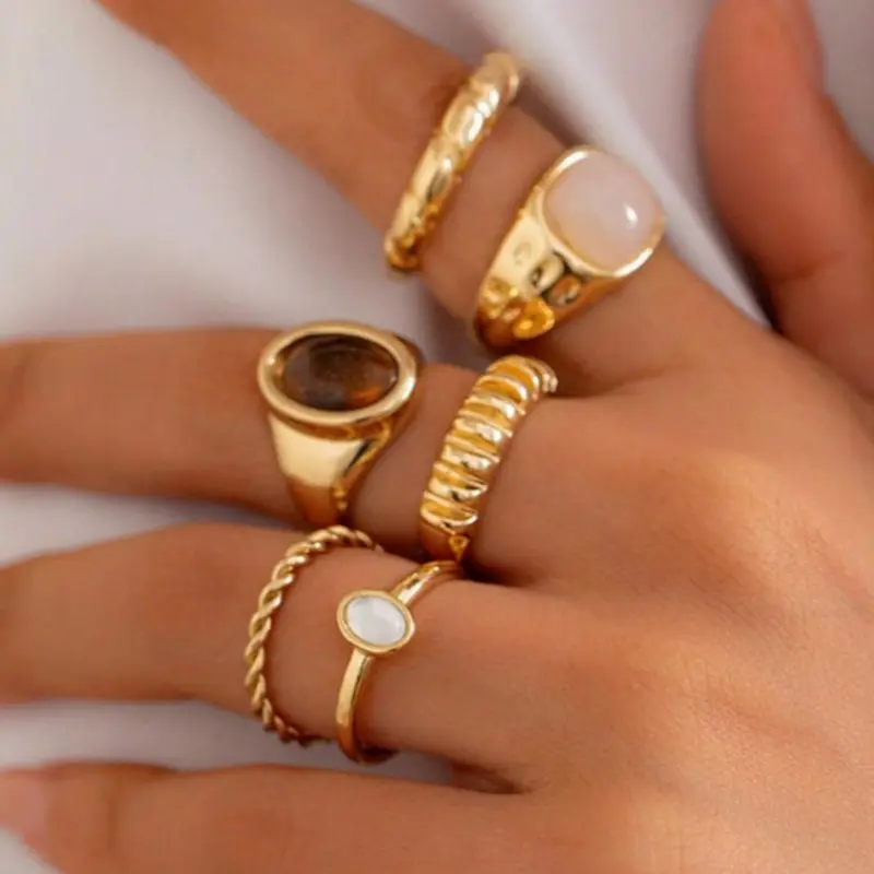 Vintage Ring Set, Boho Irregular Zircon Ring, Geometric Design Ring, Fashion Accessories for Women & Girls, Trendy All-match & Exquisite Jewelry for Birthday Gift, Vintage Rings Jewelry, Fashionable Jewelry, Boho Style Jewelry