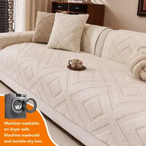 1pc Plush Sofa Cover, Washable Sofa Slipcover, Warm Anti-Slip Dustproof Cat Scratch Resistant Seat Pad, Winter Warmth, All Seasons Universal