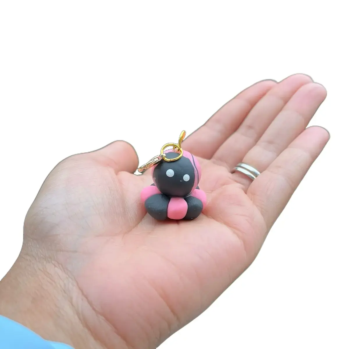 Pink & Black Marbled Clay Keychain Charm