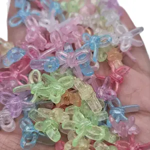 Mini glitter acrylic bow beads,  25pc or 50pc  diy craft beadable pen