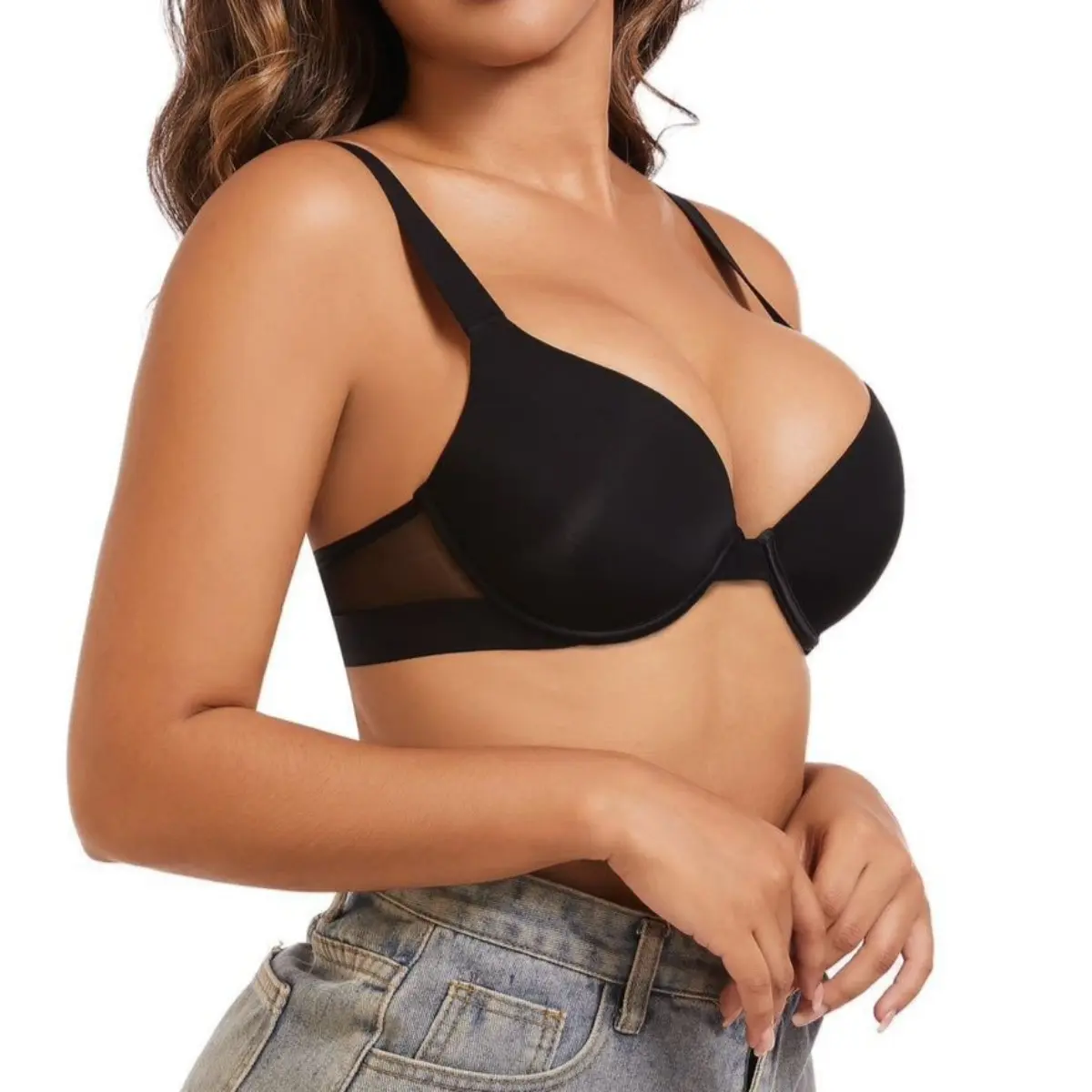 Plus Size Seamless Push Up Bra, Deep V Lift Support Underwire Bra, Full Coverage Minimizer Bra for Big Bust, Side Fat Control & Back Smooth Lingerie