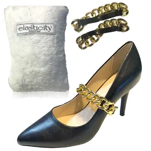 Elasticity Shoe Strap - Gold Chain Black Detachable Strap for Loose Shoes, High Heel Straps for Comfort and Style - Footwear