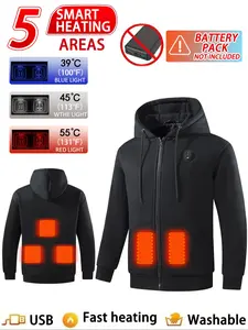 Men's Casual Plain Hooded Sweatshirt, Fitted Fall & Winter Jacket, Single-Button Heating Coat, Warm Knit Fabric, Ideal for Cold Weather