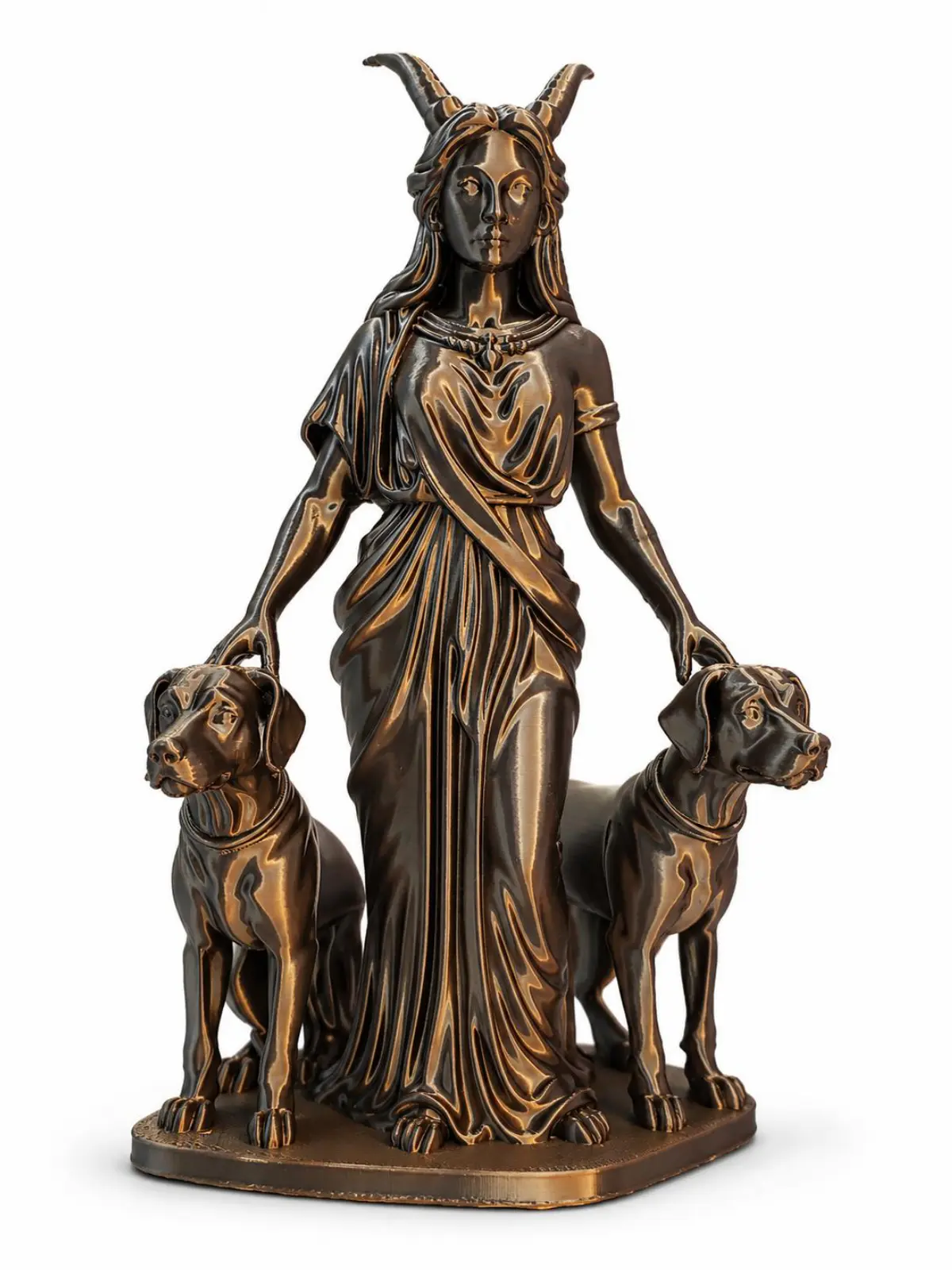 Goddess Hekate with Hounds Statue 3D Printed Bronze-Gold Mythology Collectible