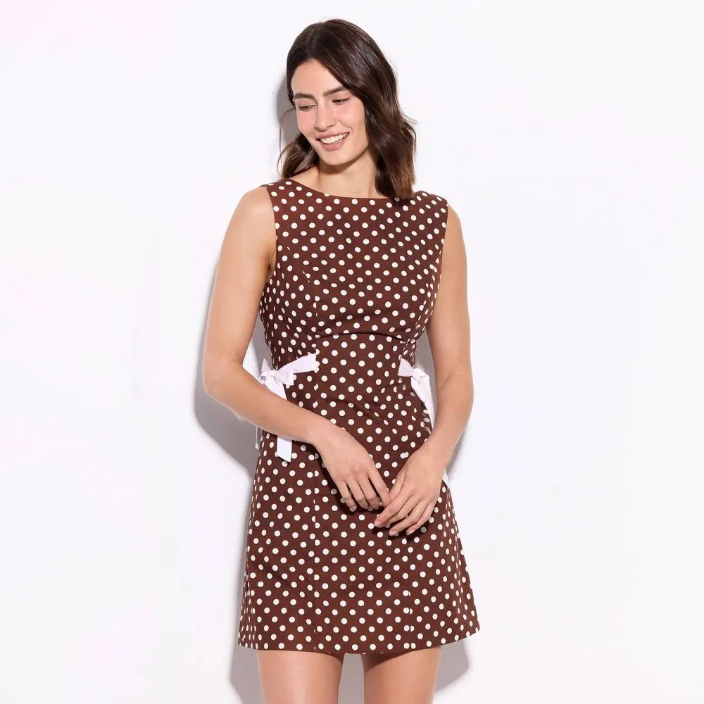 river island brown polka dot dress Brown Basic Polka Midi Dress main image 1