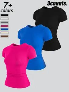 Women's High Elastic High Elasticity Seamless Seamless Design Fitted Fitted Cut Short Sleeve T-Shirt, Yoga Wear Casual Quick Dry Fitness Top, Gym Top, Athletic Tops, Running Tops, Running Sportswear, Versatile Use
