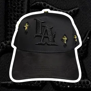 Klan Hats Custom LA Logo Gold Crosses with Rhinestones Premium Suede with Silk Interior Adjustable Fit Hat