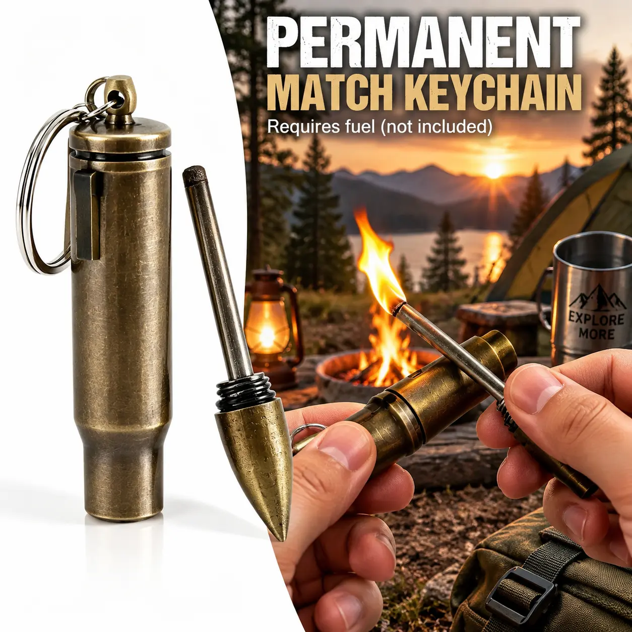 Bullet Style Permanent Lighter Keychain - Refillable Waterproof Fire Starter with Bottle Opener, Mini Pocket Pendant for Camping, Survival, Cool Outdoor Stuff, Mini Useful Gifts