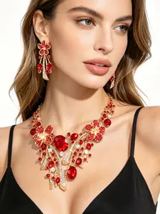 Luxury Necklace Earrings Set, Elegant Jewelry Set, Full Diamond Heavy Gemstone Floral Design, Evening Wedding Dress Accessories, Sparkling High-End Jewelry Kit