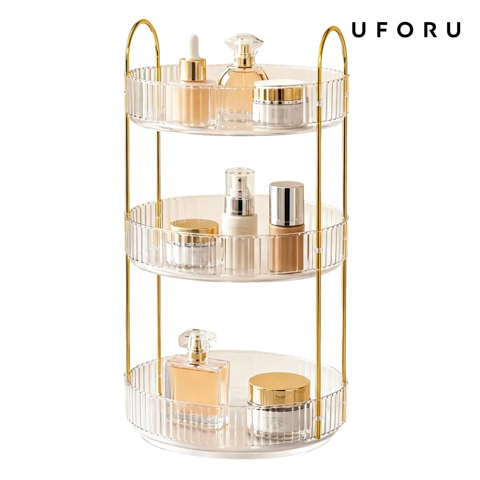 UFORU 360° rotating cosmetic organizer, large capacity transparent acrylic for storing cosmetics and skincare products, multi-layer rotating perfume organizer with lipstick holder, suitable for bathroom vanity, a great birthday gift for your girlfriend.