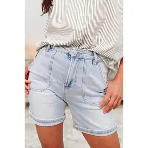 Bayside Drive By Risen - High Rise Patch Pocket Cuffed Shorts - Light
