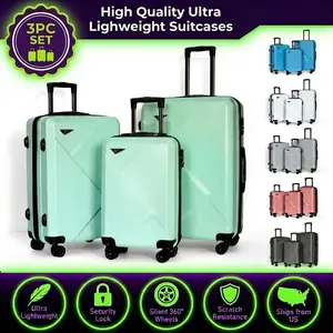 High Quality Ultra Lightweight Suitcase Luggage 3pcs Set with Spinner Wheels, Large-Capacity ABS Hard Shell Travel Luggage, White, Methol Green, Mint, Skyblue, Black, Gray, Rose Golden Fashionable 20 Inch/ 24 Inch/ 28 Inch Suitcases