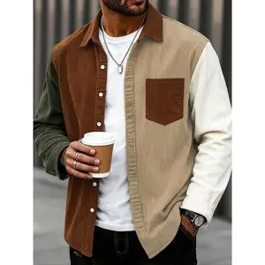 Men’s corduroy patchwork collar casual fashion long-sleeved shirt jacket, men’s multifunctional Japanese-style jacket