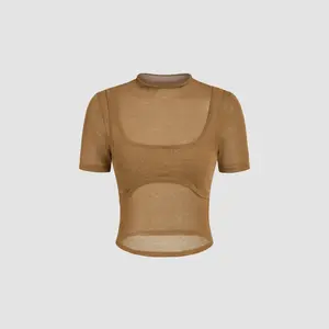 Cider [size 2-10] High Neck Solid Knitted Short Sleeve Top