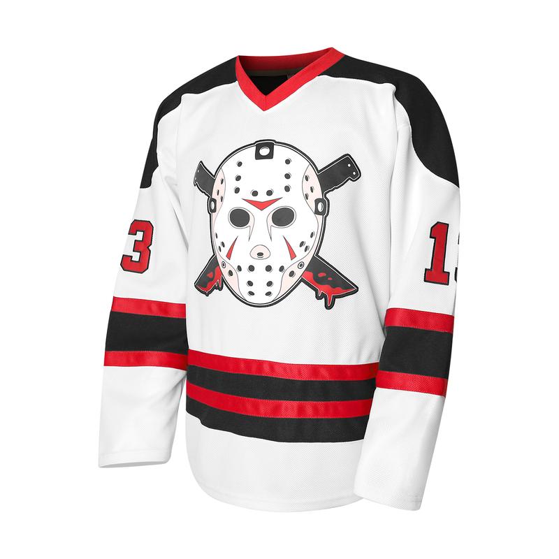 Ice Hockey Jersey Black & Red Color, Front Skull Design Back Number 13 Men & Women Same Style Fan Wear