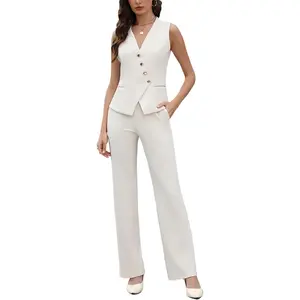 Agenlulu Women's 2 Piece Sets Business Casual Outfits Sleeveless Blazer Vest Pants Suits Professional Office Work Suits