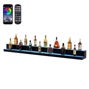 VEVOR LED Lighted Liquor Bottle Display, 2-Tier 30-Inch Whiskey Rack, Support USB, Illuminated Home Bar Shelf with RF Remote App Control, 7 Static Colors, Acrylic+ Wood Lighted Shelf for 15 BottlesVEVOR Super Brand Day
