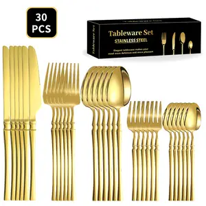 Luxury Gold Stainless Steel Tableware Set 30PCS Flatware for 6 - Elegant Cutlery with Mirror Polishing for Dinner Parties & Everyday Use，gold dinnerware