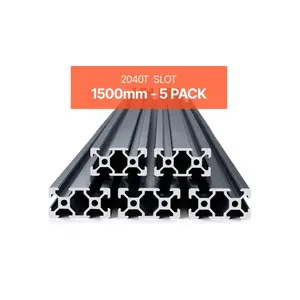 VEVOR 5PCS 59 in (1500 mm) T Slot 2040 Aluminum Extrusion Profile, European Standard Anodized Linear Rail, High-Strength Extruded Aluminum Rail for 3D Printer, CNC Machine DIY, Laser Engraving, Black