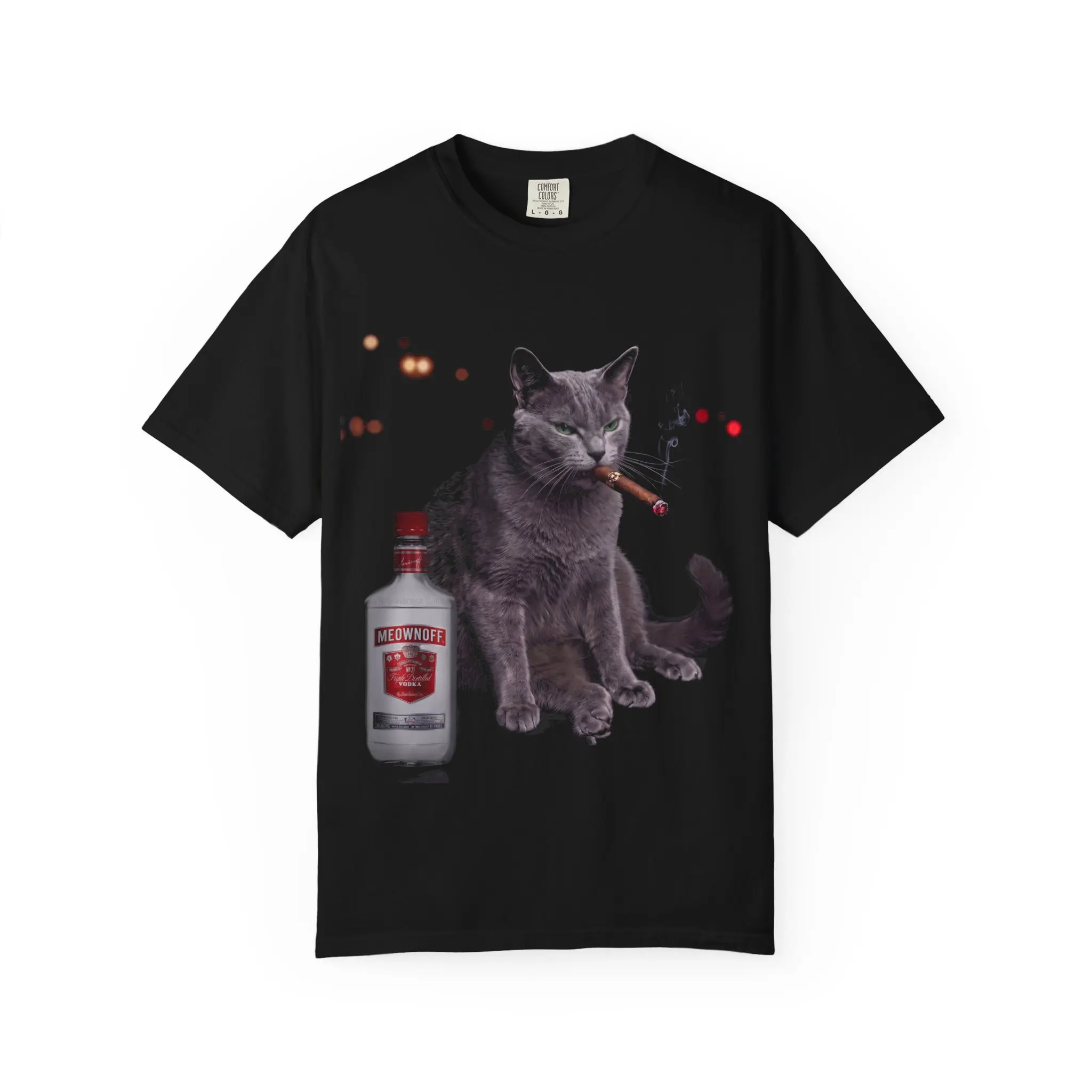 Russian Blue Mafia Cat Shirt – Funny Smoking Cigar Cat with Vodka Graphic Tee, Badass Russian Blue Cat Lover Gift, Vintage Black Humor T-Shirt, Cool Feline Gangster Apparel, Retro Pet Owner Shirt for...