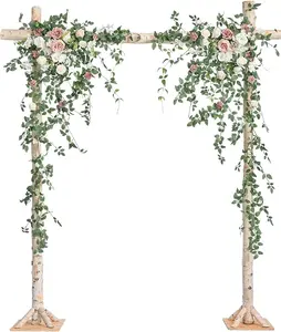 White Pink Wedding Backdrop Arch Flowers Garland Artificial Hanging Vines Set of 2 Swags Rose Evergreen Stems Standing Floral Arrangement, Ceremony Reception Background Wall Decorations
