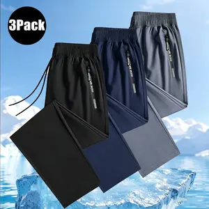 Men's Ice Silk Joggers - Breathable Mid-Elastic Fabric, Elastic Waistband Design, Straight-Leg with Pockets - Solid Color Outdoor Casual Sports Pants, Machine Washable, Comfort Fit, Versatile Style, Durable Material, Perfect for Gym Enthusiasts, Athletic