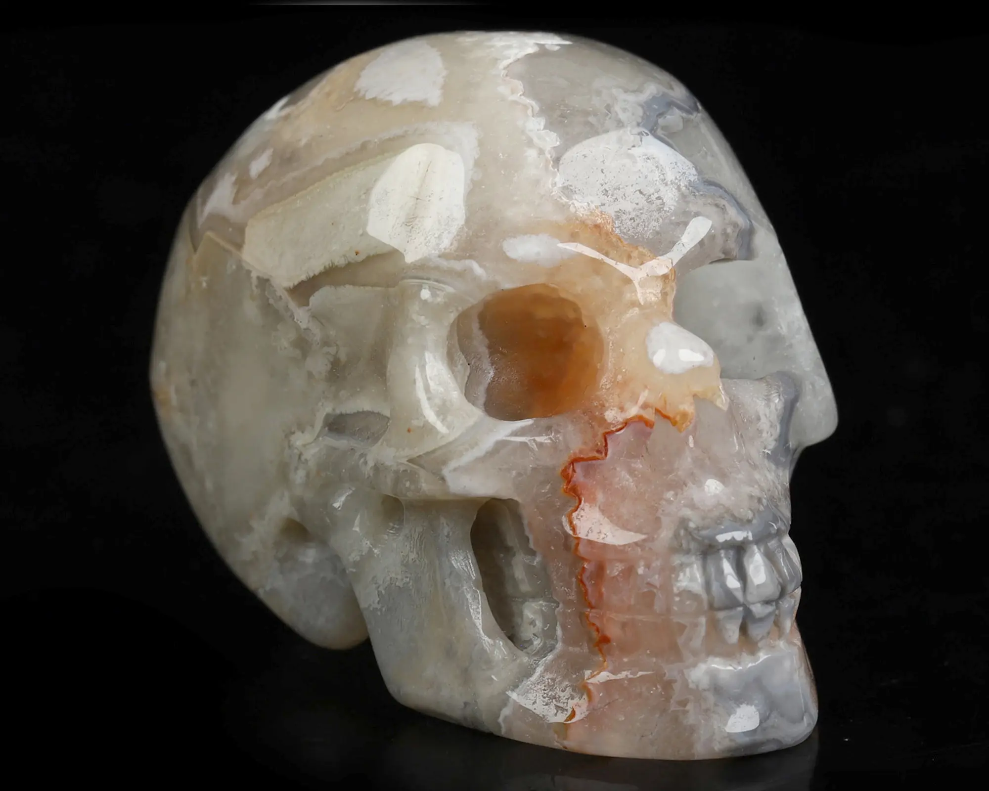 2.0" Red Crazy Lace Agate Hand Carved Crystal Skull, Realistic, Crystal Healing
