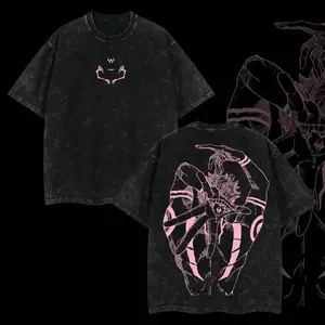 Men's Distressed Festive Streetwear Oversized Classic Retro Limited Ryomen Sukuna Signature Jujutsu Kaisen Double-Printed Graphic T-Shirt - Menswear Shortsleeve Washed Ribbed Seamless Soft Cotton Apparel, Premium Fabric for Anime Fans, Summer Use