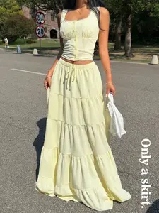 Women's Layered Cake Skirt, Casual Loose-Fitting Maxi Skirt, Elegant Ditsy Floral Pattern, All Seasons Fashion, Comfortable and Stylish