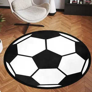 Soccer Rug, Round Football Area Rug, Football Pattern Rug, Football Textured Mat, Fan Gifts, Soft and Comfortable Plush Entryway, Fluffy Rug, Suitable for Living Room, Bedroom, Home Decor