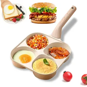 Non-stick Egg Frying Pan, 4 Hole Skillet with Handle, Cooking Accessories, Breakfast Egg Toast Bread, Non Stick Cookingware, Granite surface, Nonstick surfaces, easy clean, works on gas stove & induction