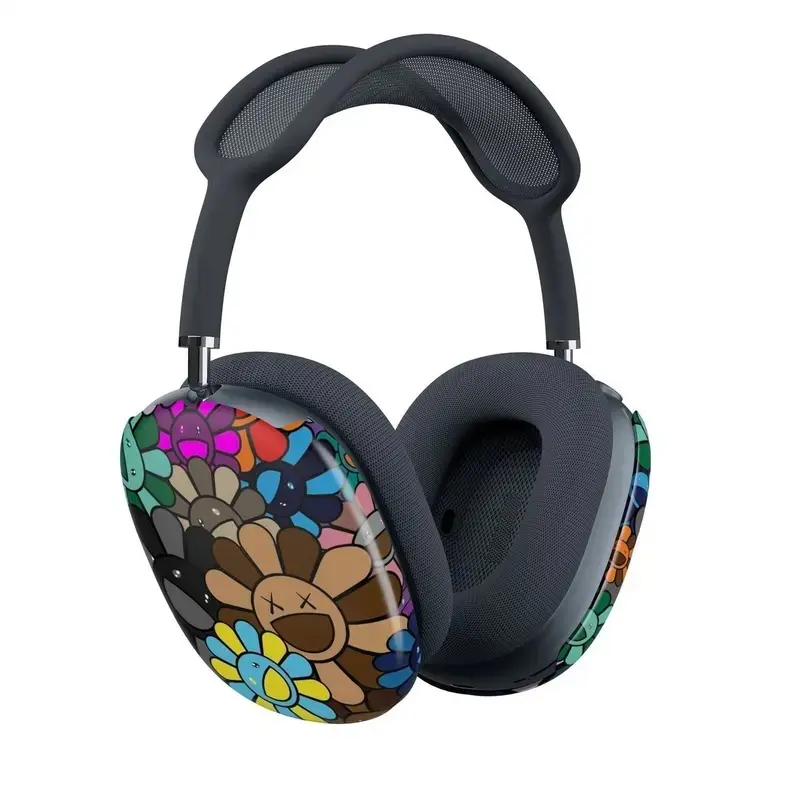 [FASTSHIPPING] KAWS Style Flower Smiley Face Ear Cup Covers for AirPods Max, Takashi Murakami Inspired Floral Protective Skin