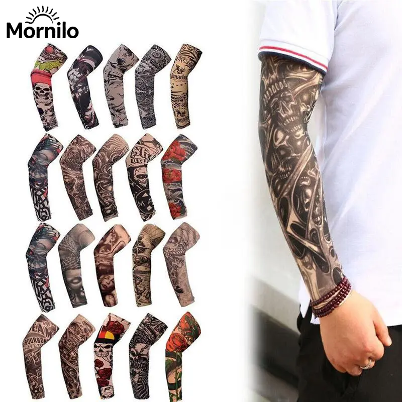 10Pcs Tattoo Arm Sleeves, UPF50+ Ice Silk Cooling UV Protection Sun Sleeves, Stretch Breathable Temporary Tattoo Covers for Driving Fishing Outdoor Sports Men Women