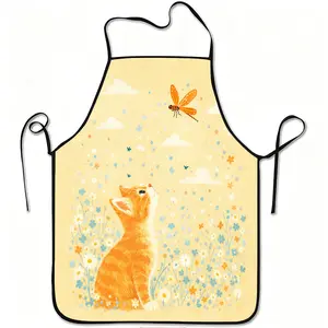 A cute orange cat and dragonfly printed apron with adjustable waistband - made of durable and easy-to-clean polyester material, suitable for kitchen cooking, gardening,Christmas, Halloween - perfect for cooking, handicrafts