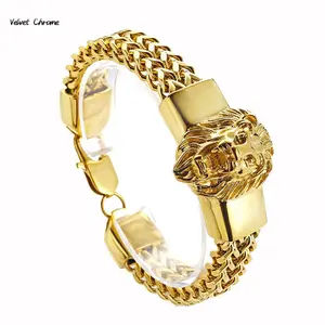 Lion Head Men's Bracelet, Stainless Steel, Titanium Steel, Square Clasp, European and American Hip Hop Bracelet