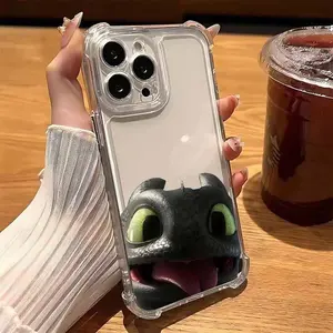 Lovely couple Toothless For iPhone 17 AIR 16E 16 15 14 13 12 mini Pro Max Plus Corners Anti-Fall Transparent Phone Case