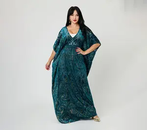 Unique Vintage Teal Leaf Burnout Burton Caftan