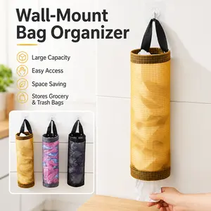 Wall Mount Large Capacity Plastic Bag Storage Organizer Hanging Pouch, Handy Kitchen Gadget For Storing Grocery Bags & Trash Bags, Space Saving Household Storage Holder With Easy Access Design For Kitchen Cabinet